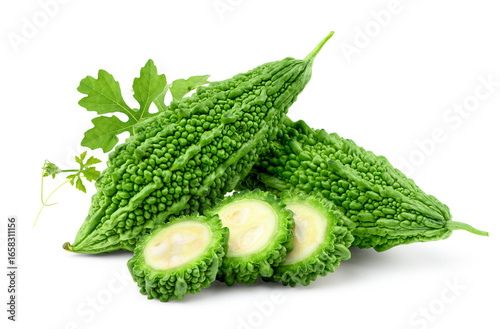 Canvas Print Fresh bitter gourd with slice  isolated on white.
