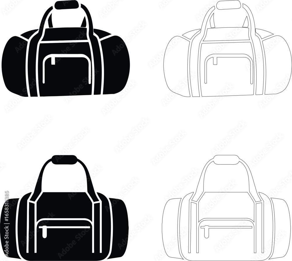 Obraz premium Silhouette of a sports duffel bag, flat bold black vector, simple modern style