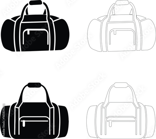 Silhouette of a sports duffel bag, flat bold black vector, simple modern style