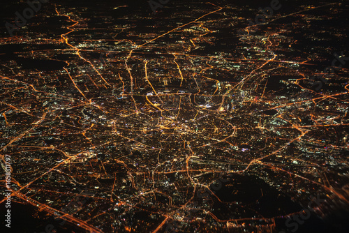 Night view of Moscow from an airplane, Russia