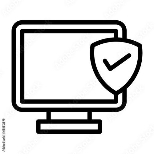 Laptop Insurance Shield Vector Line Icon Design