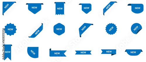 New arrival tags and stickers collection isolated on white background. New label and tag. New promo badge stickers. New tag, new banner, new ribbons, price labels, promotion sticker, offer sale