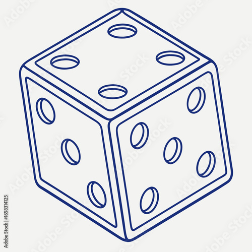 Outline illustration of a dice in blue on a light background