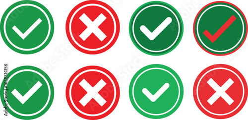 Green check mark and red x icons isolated on transparent background