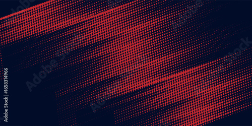 Red modern halftone dots blue color pattern gradient grunge texture background. Dot pop art comic sport style vector art modern simple design
