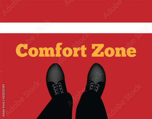 Top View Business Man Standing inside Comfort Zone POV. People and activity, psychology vector art