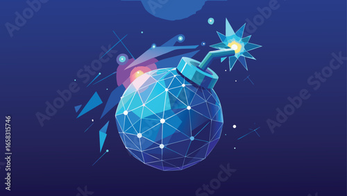 A visual metaphor of a bomb constructed from tech gadgets, representing the potential threats of modern technology..eps