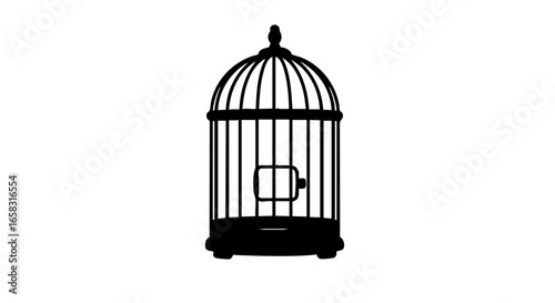 Empty birdcage silhouette.