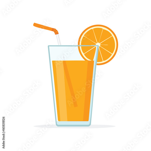 Orange Juice in Tall Glass with Straw and Slice - AI Generated