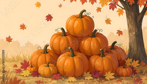 Wallpaper Mural Pumpkins and Falling Leaves in Autumn Park Torontodigital.ca