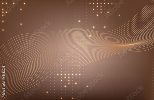 Modern abstract brown background with a golden wave of lines. Imitation of a sound wave.  vector illustration. Suitable as wallpaper background, cover, template.