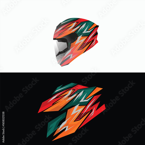 Racing or rally helmet body wrap sticker design 
