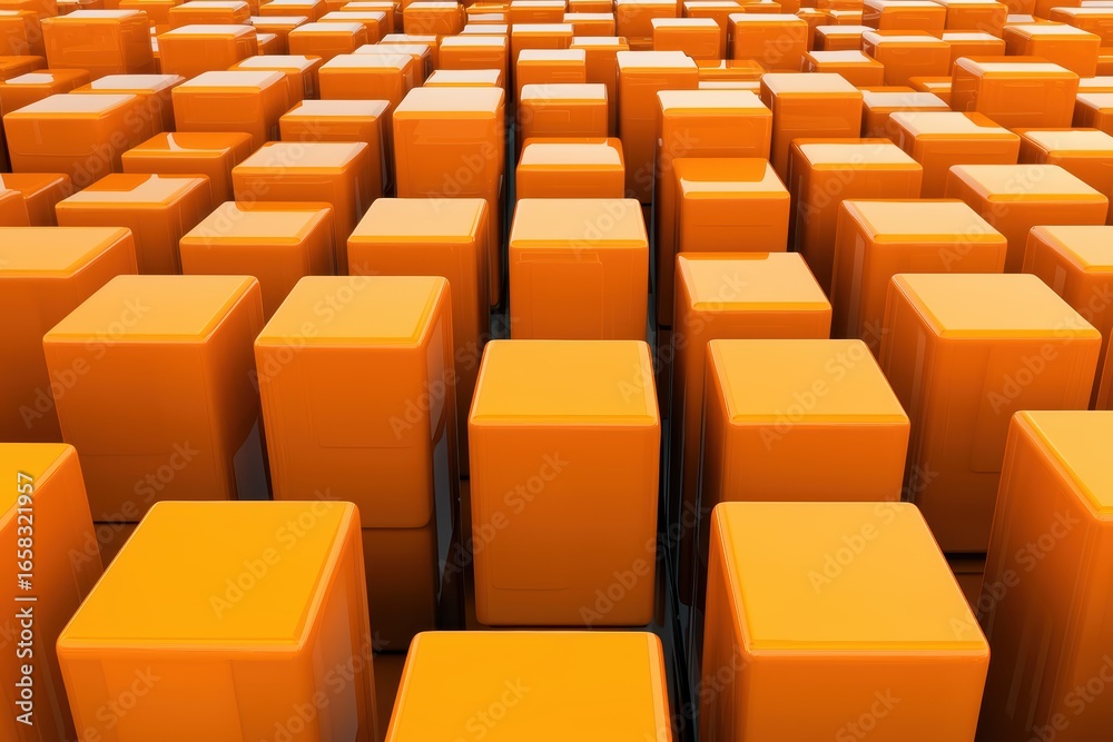 Obraz premium Abstract Arrangement of Bright Orange Cubes in a Structured Pattern