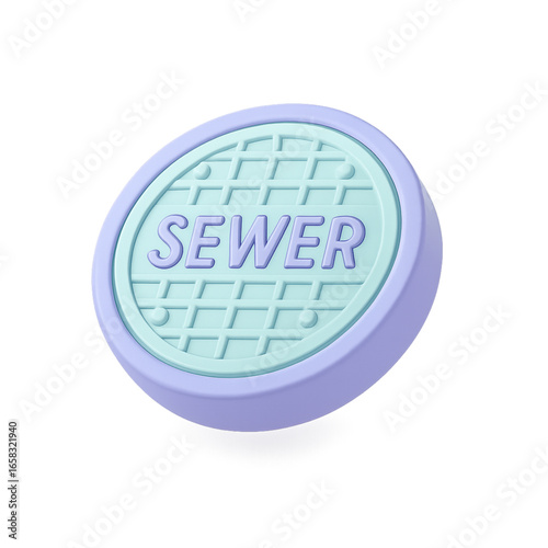 Stylized 3d sewer manhole cover isolated on transparent background