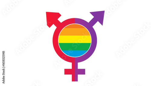 LGBTQ transgender symbol with rainbow colors representing gender identity and sexual orientation.