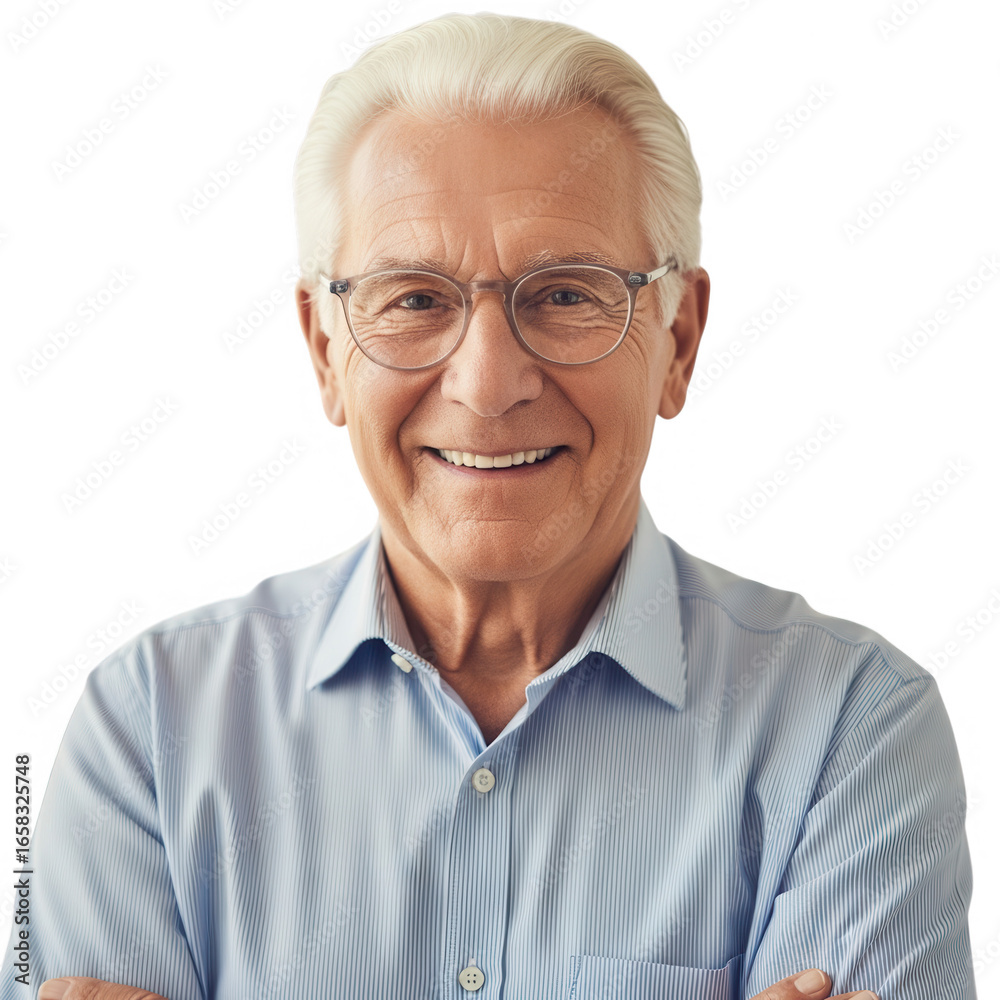 Fototapeta premium Smiling senior man wearing glasses isolated on transparent background