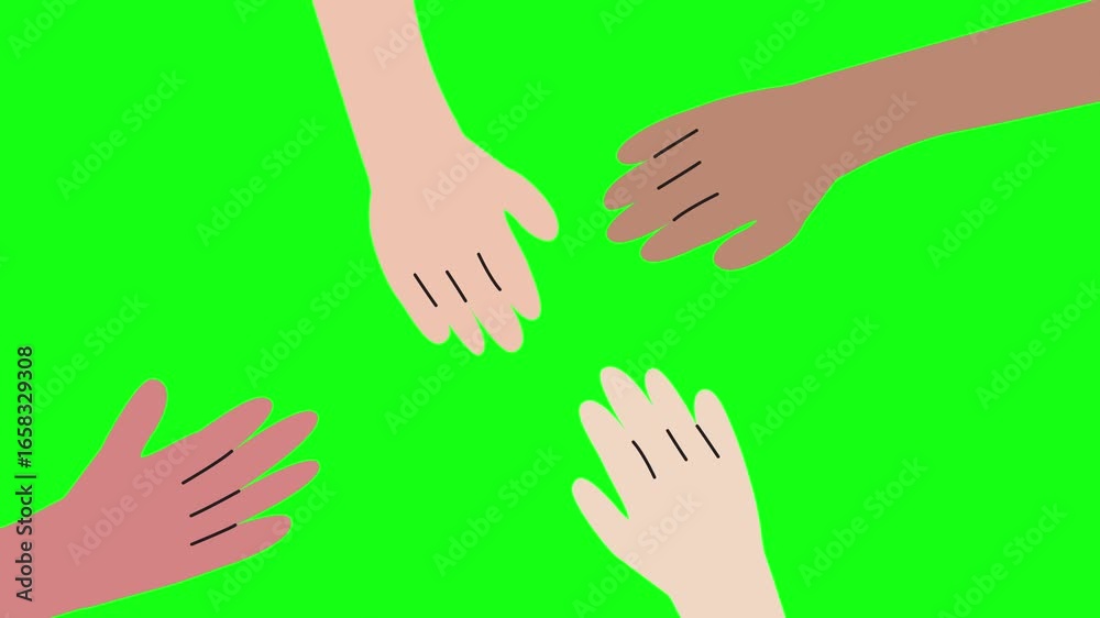Hands connected on an isolated white and green background, symbolizing strengthened teamwork. Hands connected on an isolated white and green background, symbolizing strengthened teamwork.