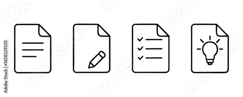 document file vector icon set line border design editable note search folder pencil list lock write contract solid thin modern symbol communication organization business print find information paper