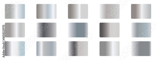 Metal silver gradient color set. Shiny metal sheet background. brushed metal background, bright grainy metallic silver gradient aluminum texture. 