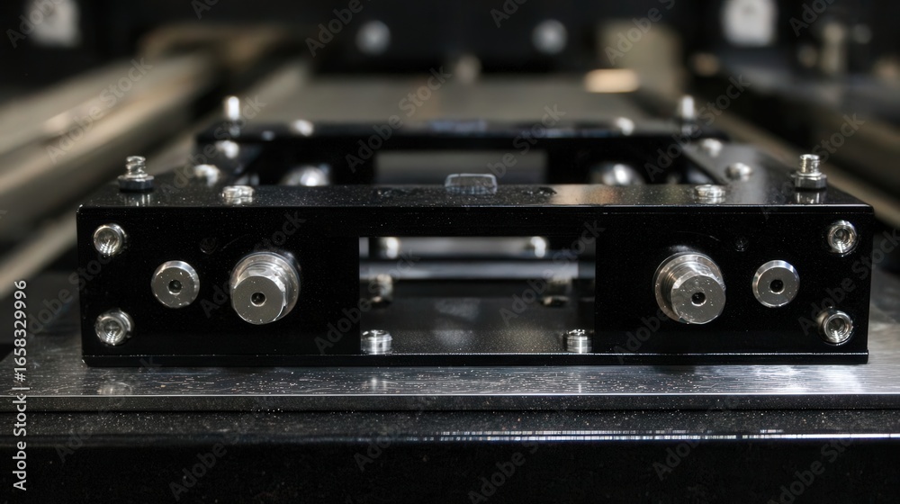 Fototapeta premium Close up of industrial equipment component with metallic finish and precision engineering details