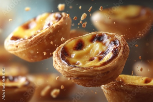 Description:
Traditional Portuguese pastel de nata pastries, golden, crispy custard tarts with caramelized tops. Food photography