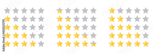 Five Star Ranking Icons. Five stars icon Vector golden gradient: Customers rate the product with five stars, flat icon for apps and websites.