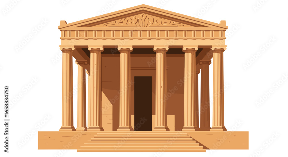 Fototapeta premium Ancient Greek temple illustration with classical columns and pediment , for educational materials, architectural presentations and cultural heritage projects