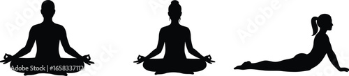 Silhouette, yoga poses, meditation, cobra pose, mindfulness, relaxation, fitness, exercise, balance, posture, wellness, calm, health, stretching, flexibility, peace, harmony, breathin