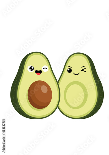 Cute avocado couple winking and smiling together forever