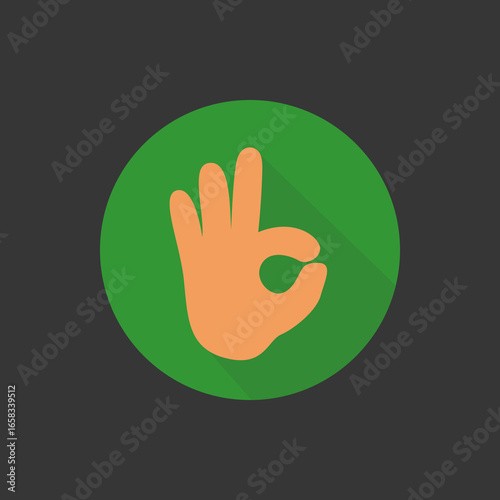 Hand OK Gesture Icon in Flat Design Style