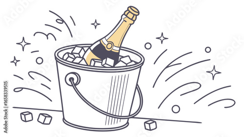 Vector art of champagne bottle in ice bucket illustration for celebration and party events