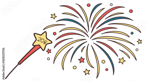 Vector art of festive firework and magic wand with star decoration for holiday celebration and event design