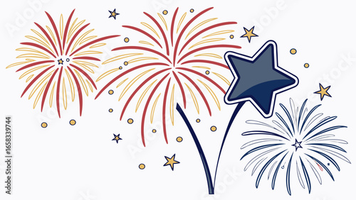 Vector art of festive fireworks and star decoration for holiday celebration and event design