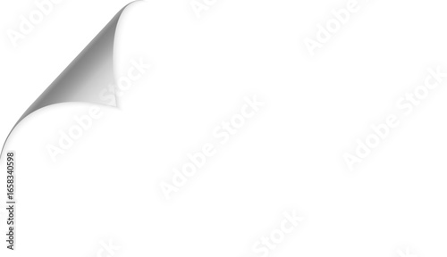 Brochure, banner, design, label, vector, Folded paper. Curved corner paper with shadow. Png White page rotates bottom right on transparent background.