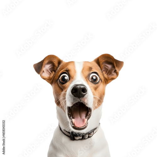 Surprised and scared dog with wide eyes and alert expression