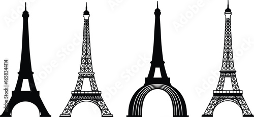 Eiffel Tower silhouette vector, Paris landmark design, France architecture illustration, iconic monument artwork, black and white tower graphic, travel destination element, decorative pattern style