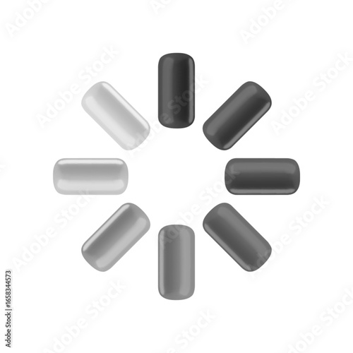 Vector cartoon 3d loading circle sign. 3d Render of rotating segmented circle icon. Plastic Circular spinner, progress bar, download, upload, processing wait symbol for infographic, web, app, game.