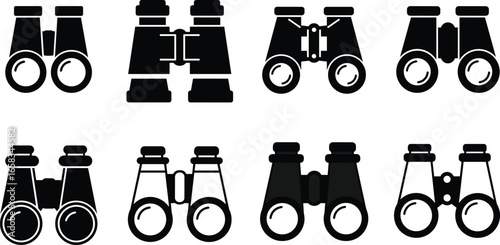 Binoculars silhouette vector, optical tool illustration design, adventure equipment artwork, travel exploration element, black and white binocular graphic, outdoor discovery icon, nature viewing style