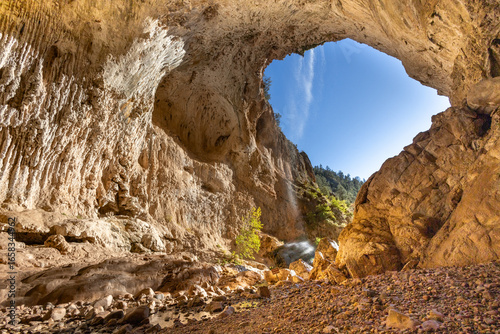 Inside Tonto Natural Bridge State Park in Payson, Arizona waterfall