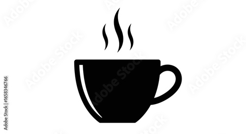 Black silhouette of a steaming cup of coffee or hot beverage