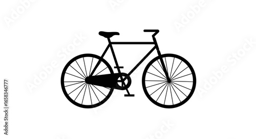 Silhouette of a bicycle with wheels and frame on white background
