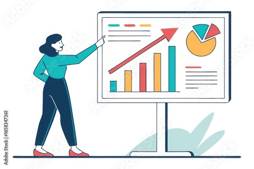 Woman presents financial growth data on a whiteboard