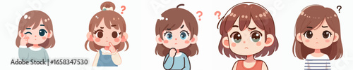 Cute Anime Style Young Girl Character with Various Facial Expressions Illustration