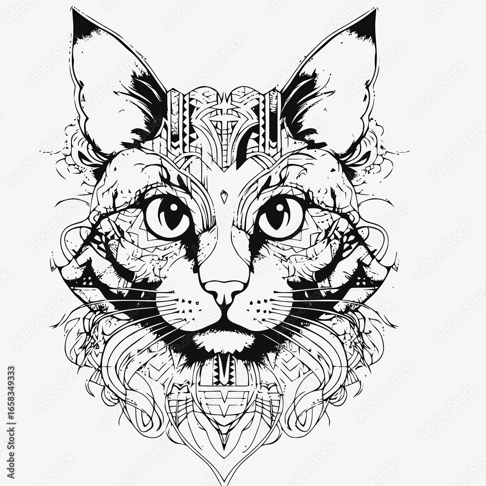 Obraz premium Head of a wild wolf and tiger vector illustration with tribal art