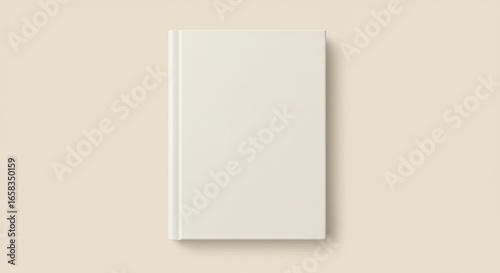 Wallpaper Mural A stark white hardcover book rests on a pale beige background, its spine visible, casting a subtle shadow.  The cover is entirely blank, offering a clean, minimalist aesthetic Torontodigital.ca
