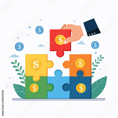 Colorful Puzzle Pieces With Dollar Symbols