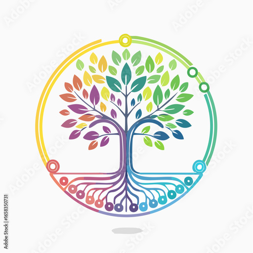Colorful Tree Symbol Design In Circle