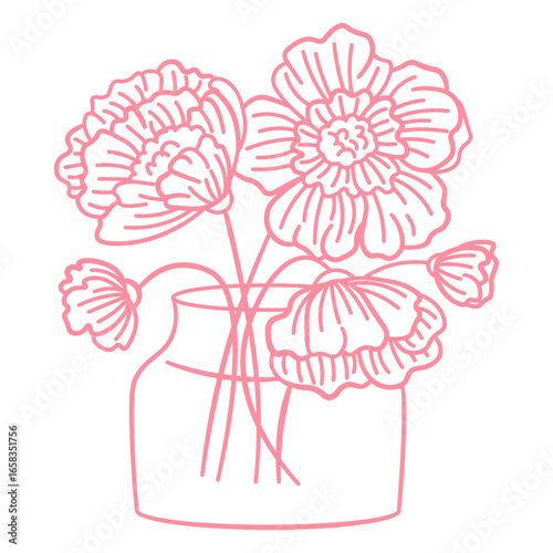 Elegant floral line art design with vase