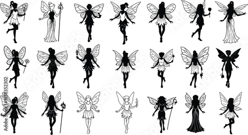 Magical fairy silhouettes perfect for design, fantasy, and enchantment