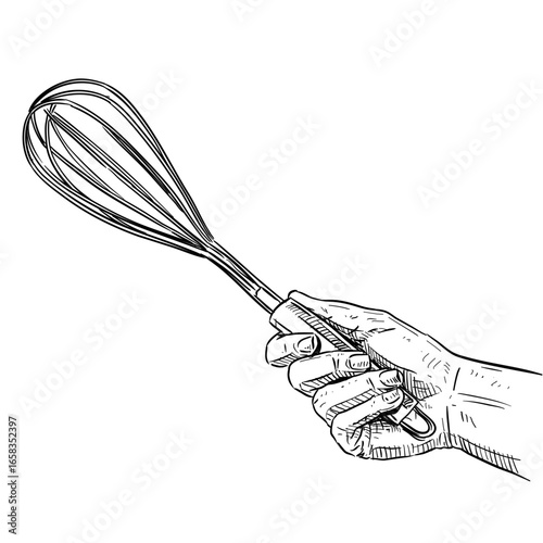 Hand holding whisk handdrawn illustration⁠
